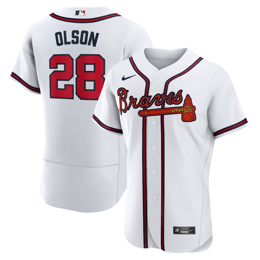Men Atlanta Braves 28 Matt Olson Nike White Home Authentic Player MLB Jersey